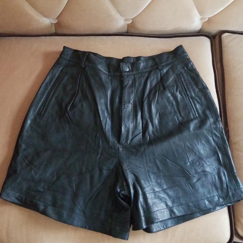 Black leather high waisted shorts